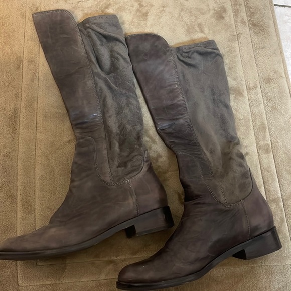 Cole Haan Tall Grey Leather and Suede Pull on Boots - Picture 1 of 7
